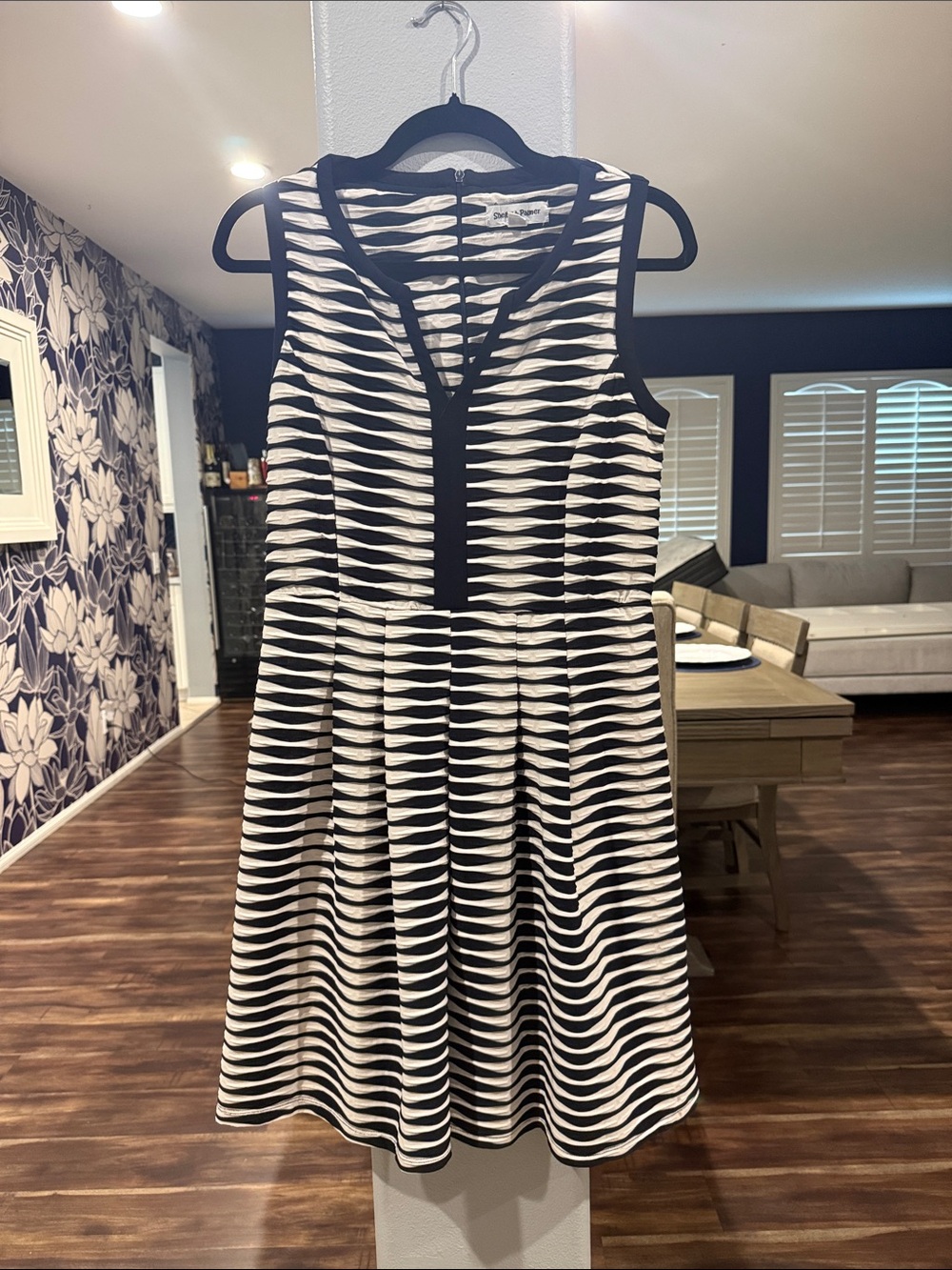 Shelby & Palmer Black and White Striped Sleeveless Midi Dress